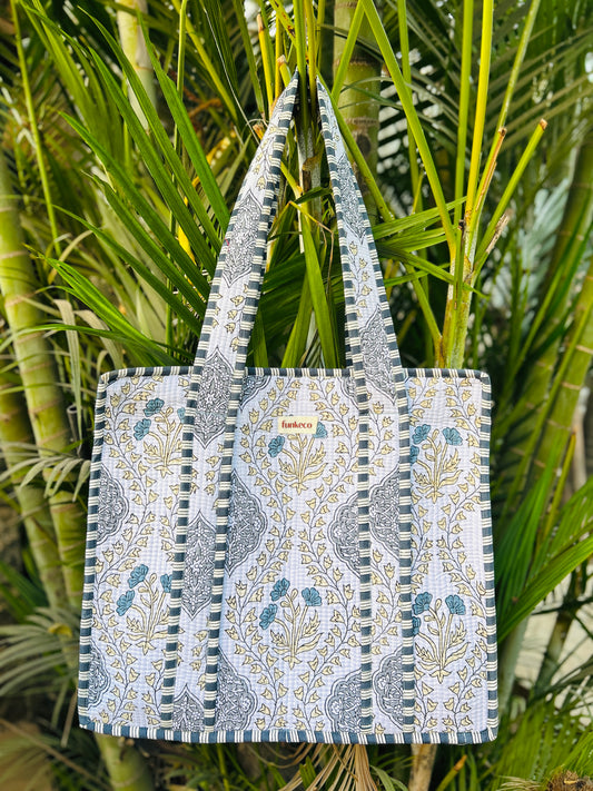 Grey Flower blue tote bag