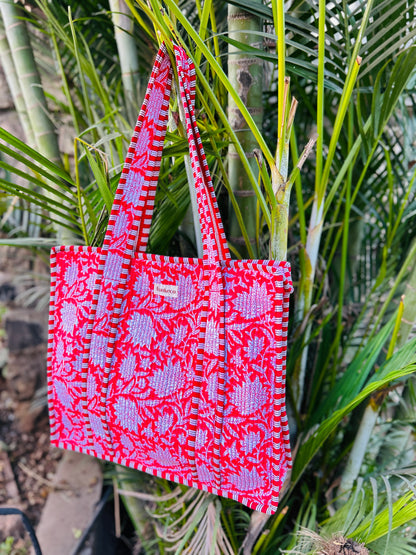 Pink flower tote bag