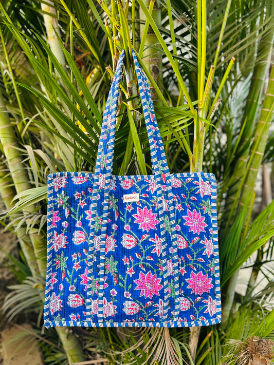 Flower blue tote bag