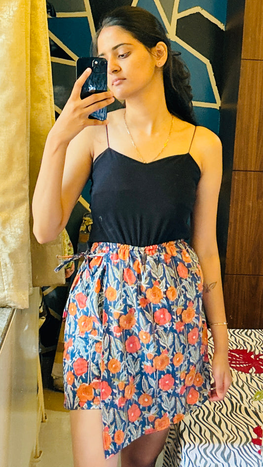 Blue orange  flower skort