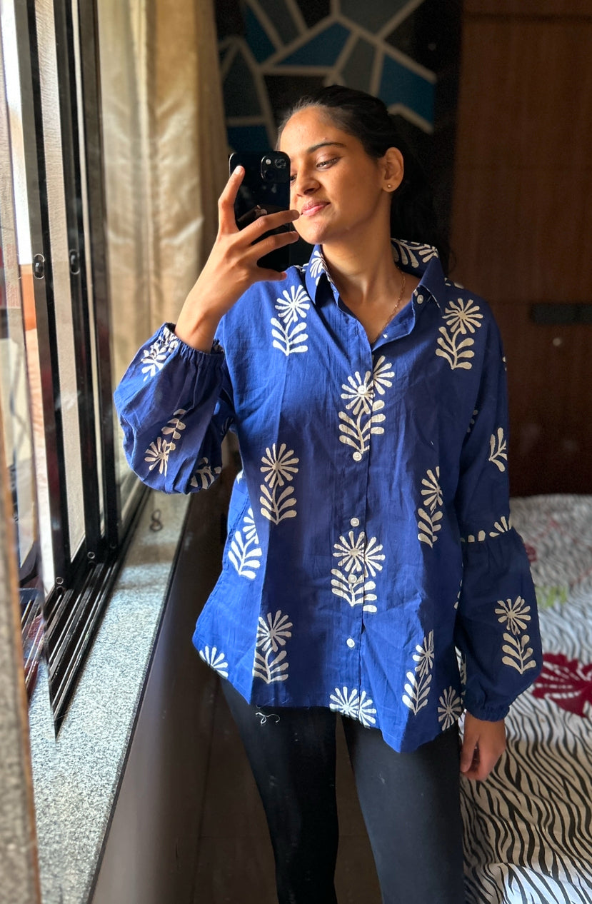 Indigo flower full sleeves shirt