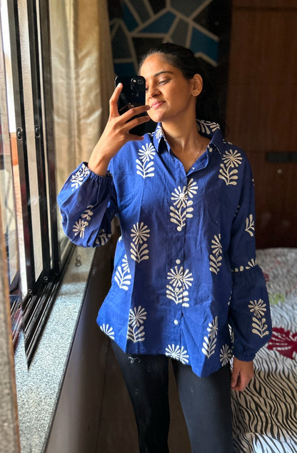 Indigo flower full sleeves shirt