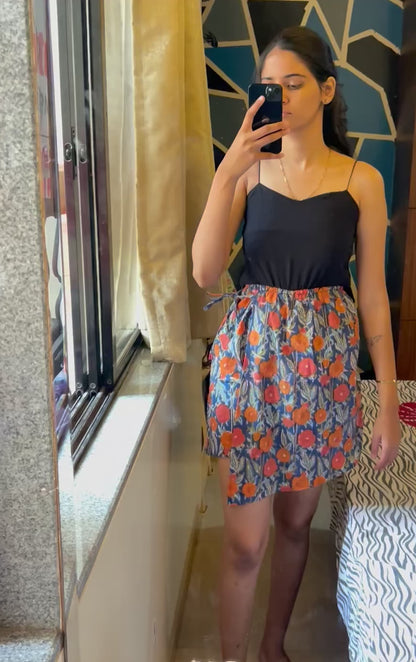 Blue orange  flower skort